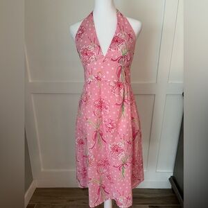 Lilly Pulitzer Floral Halter Neck Pink Dress size 4 in excellent condition